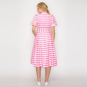 Pretty in Pink Stripe Shirt Midi Dress