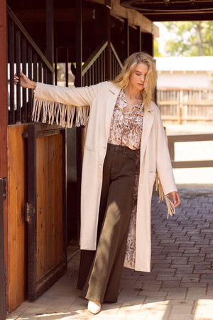 Faux Suede Fringe Coat
