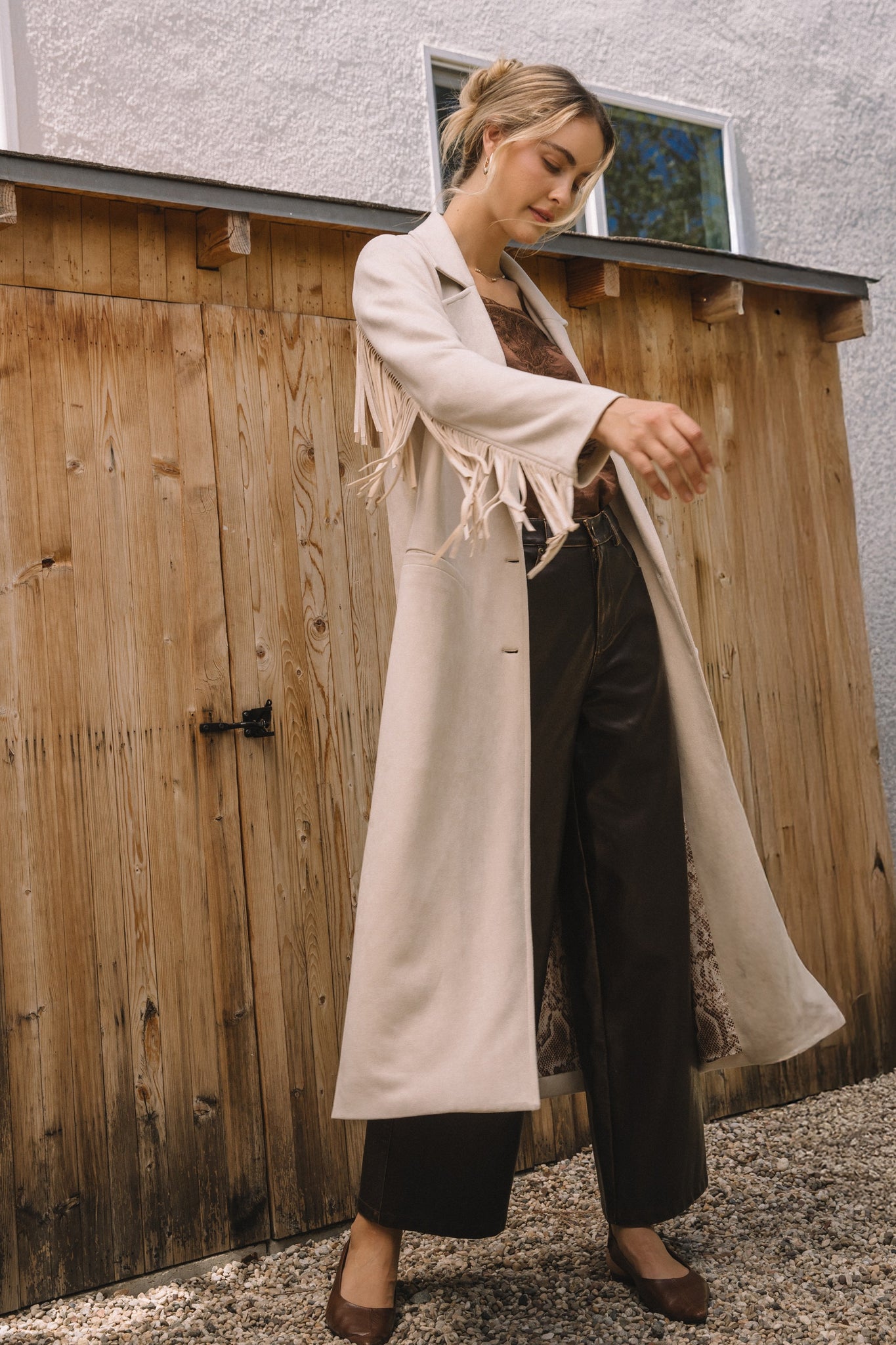 Faux Suede Fringe Coat