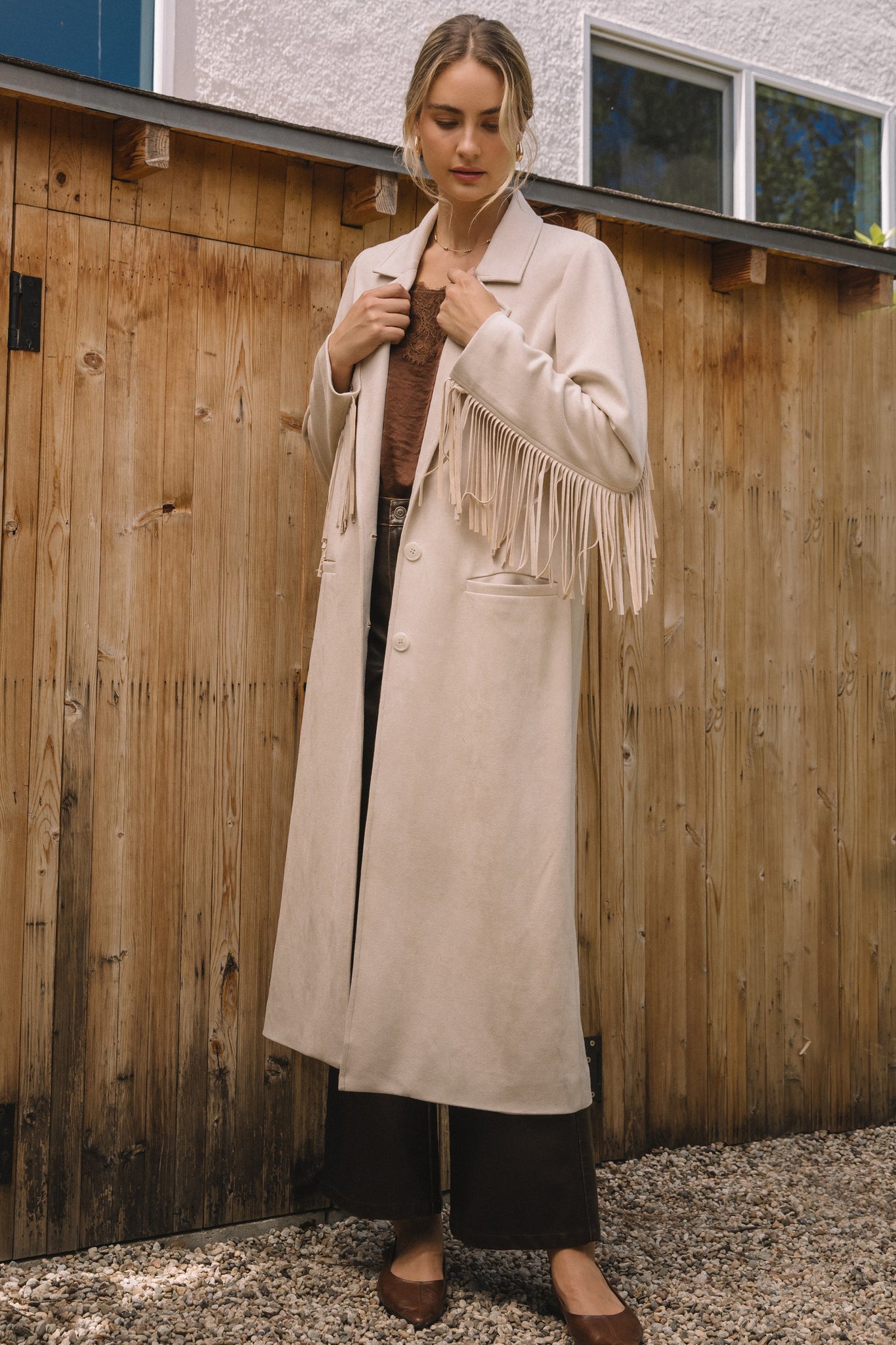 Faux Suede Fringe Coat
