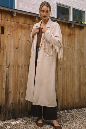 Faux Suede Fringe Coat