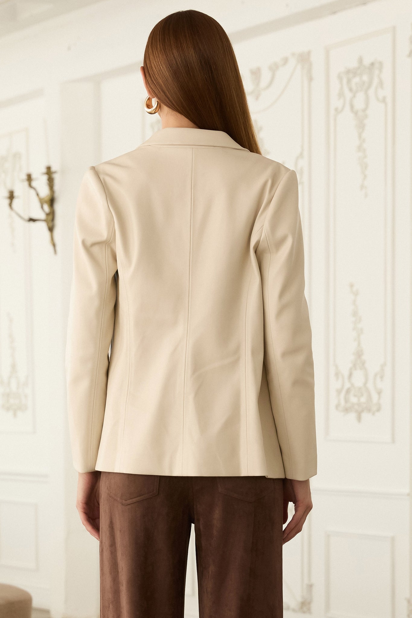 Ivory Faux Leather Blazer