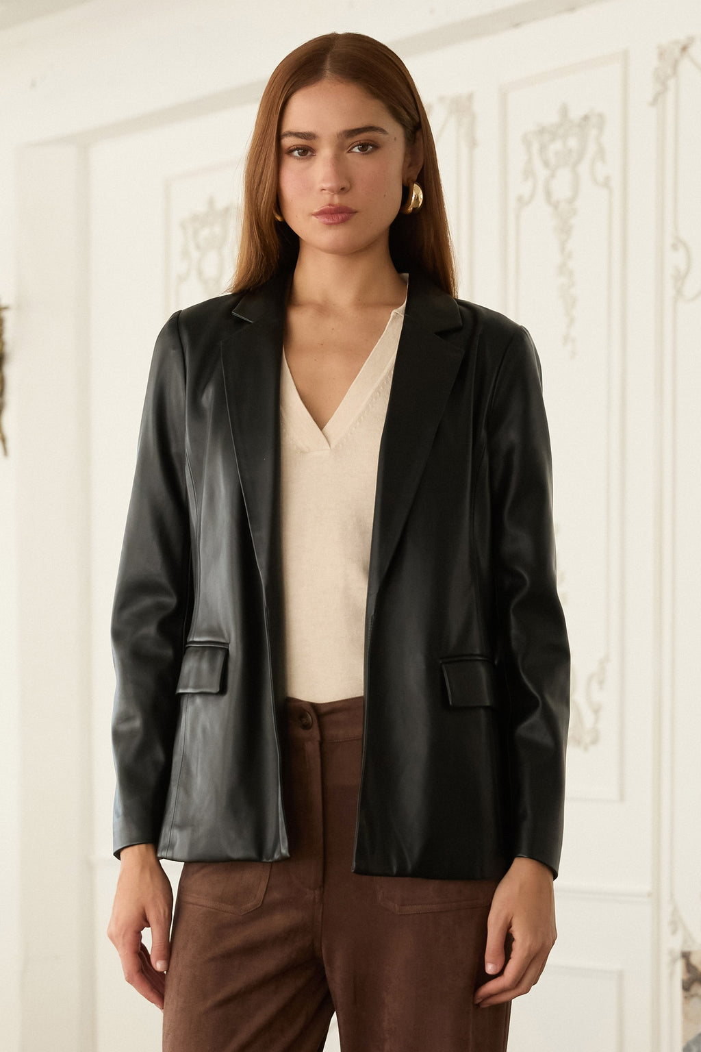 Black Faux Leather Blazer