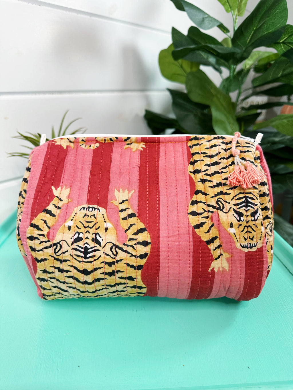Cranberry Tiger Quilted Cosmetics Bag