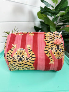 Cranberry Tiger Quilted Cosmetics Bag