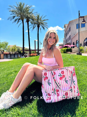 Cherry Print Quilted Tote Bag