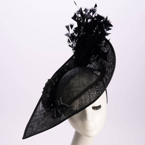 Sinamay Base With Flowers Feathers On The Brim - Red
