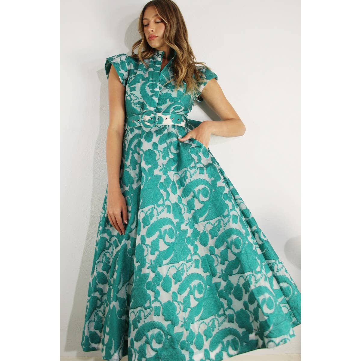 Embossed Print Midi Dress