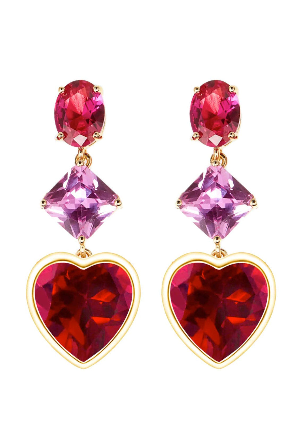 Nahid Red Heart Cubic Zirconia Drop Earrings