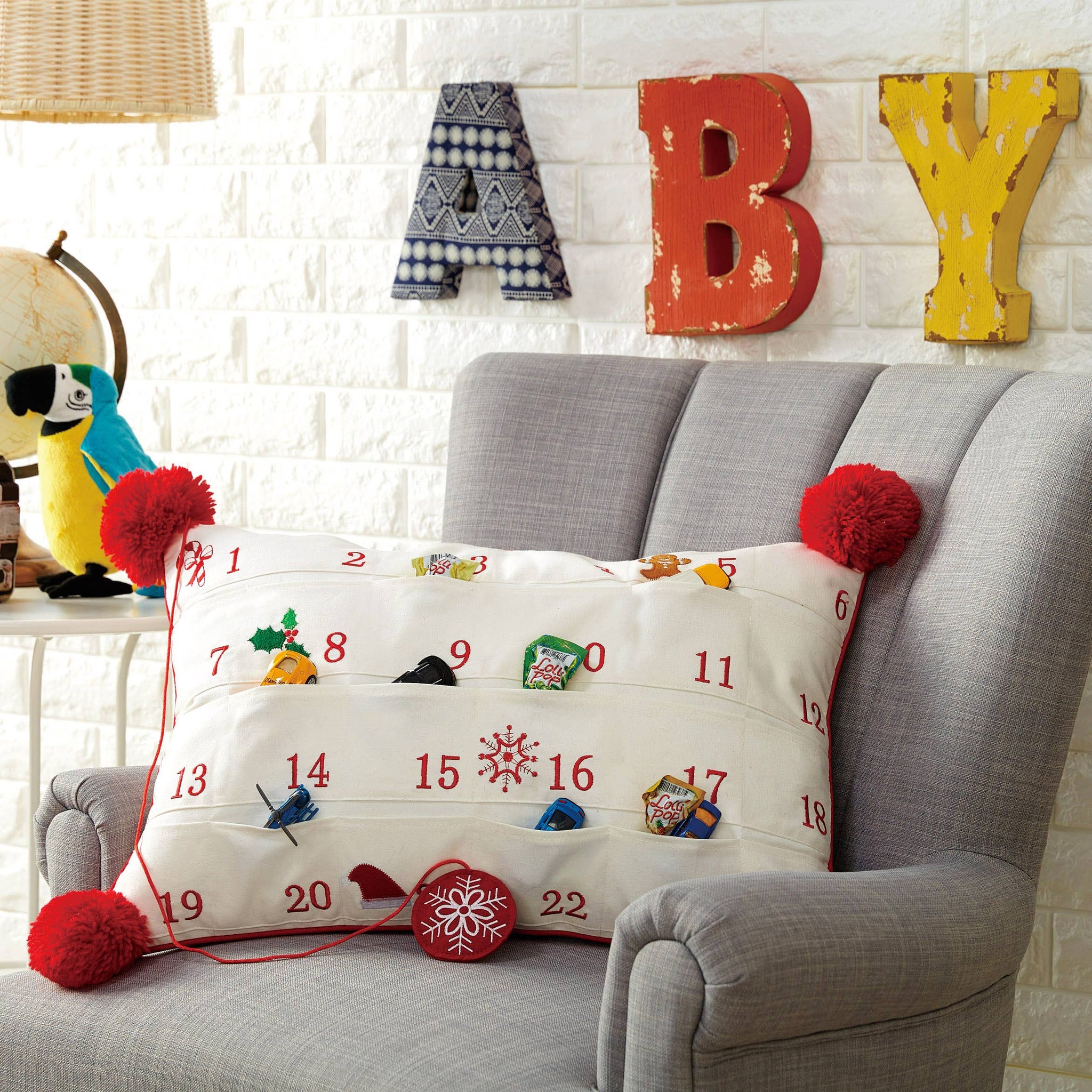 Advent Calendar Embroidered Pillow