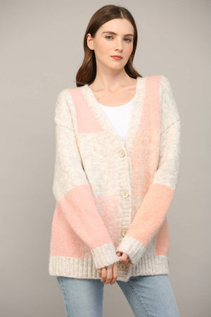 Cube Colorblock Button Closure Cardigan