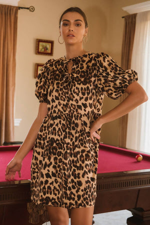 Leopard Printed Satin Dress