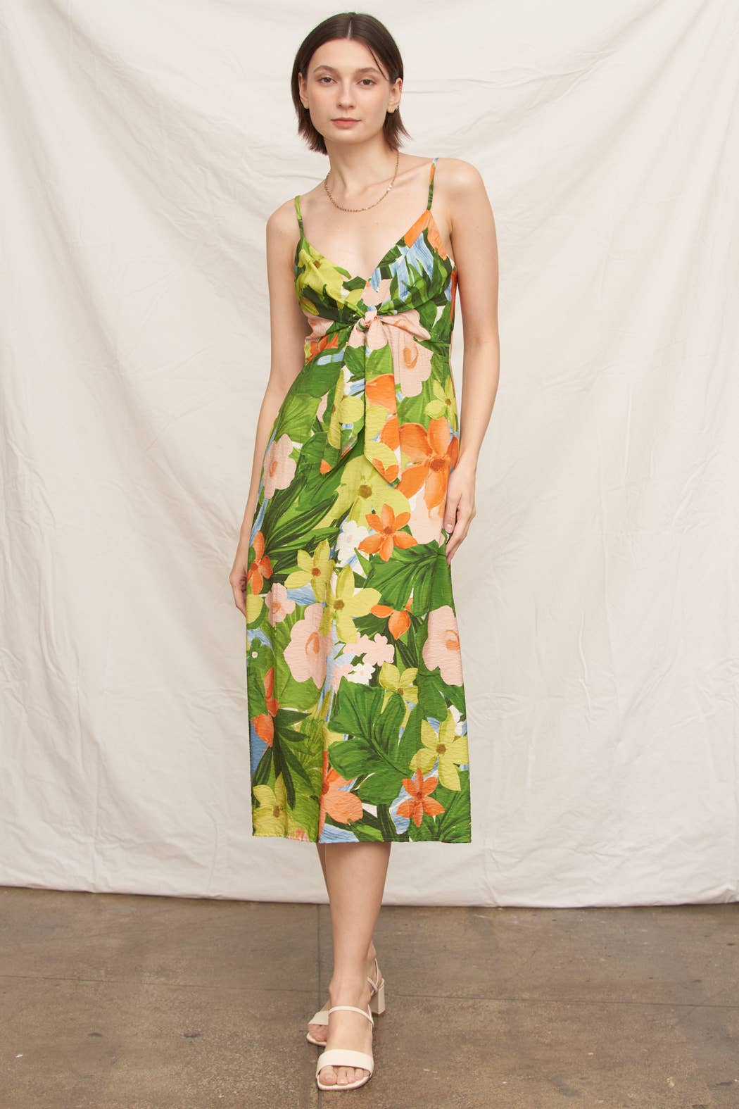 mixed tropical swing sleeveless midi dress Tropical Swing Green Midi Dress