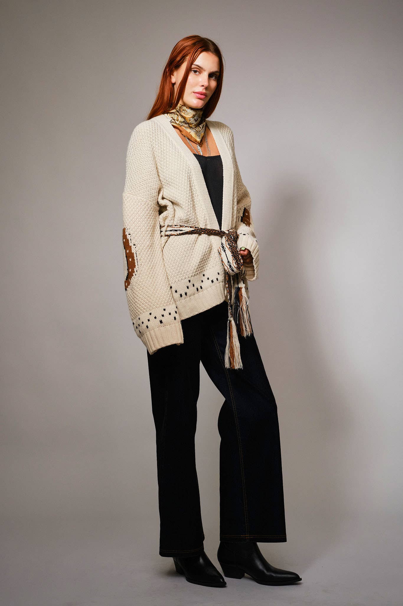 Horse Belted Cardigan Sweater