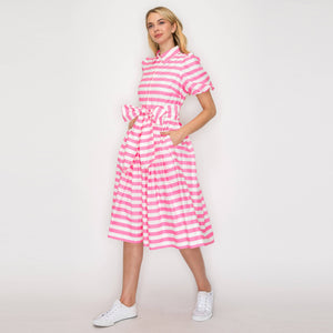 Pretty in Pink Stripe Shirt Midi Dress
