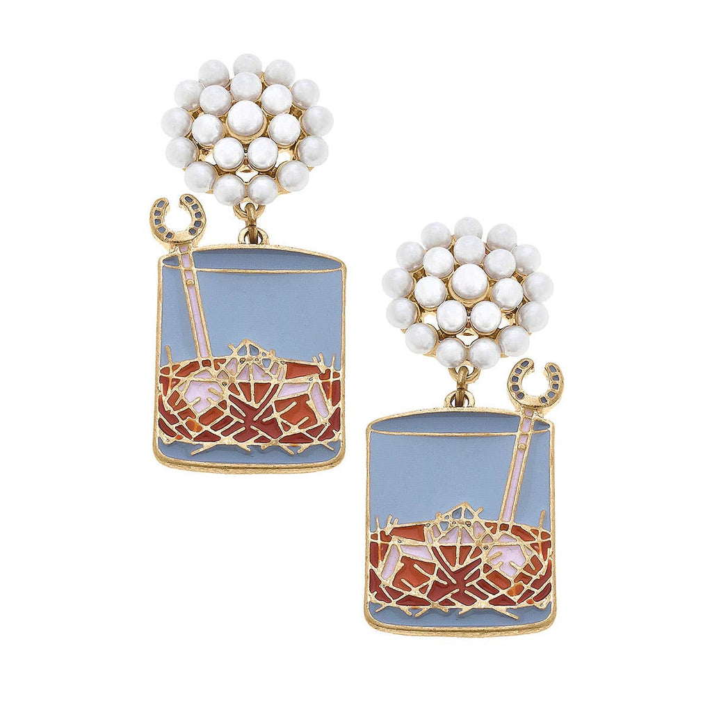 Kentucky Bourbon on the Rocks Enamel Earrings in Blue