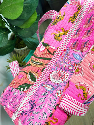 Pink Patchwork Quilted Duffle Bag