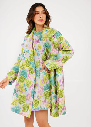 Avery Dress Chartreuse Vintage Dahlia Jacquard