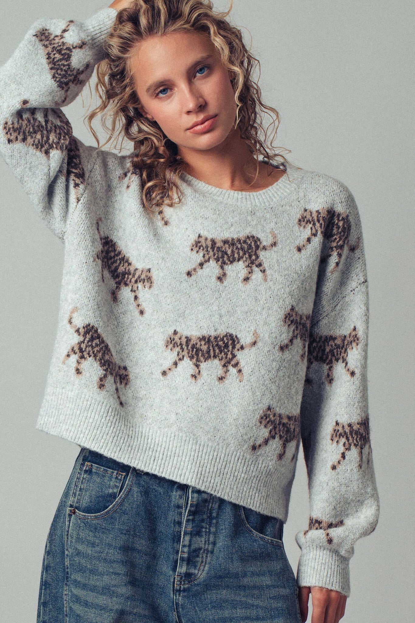 Leopard Knit Crewneck Sweater