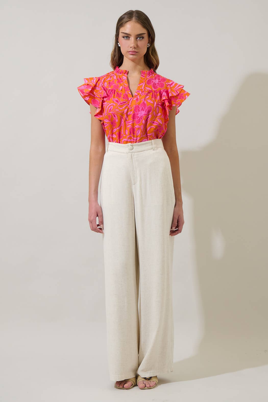 Rea Floral Emery Split Neck Top