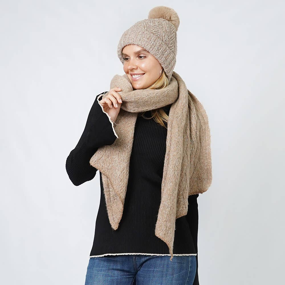 Lurex Knit Hat Scarf Set - 3 Colors