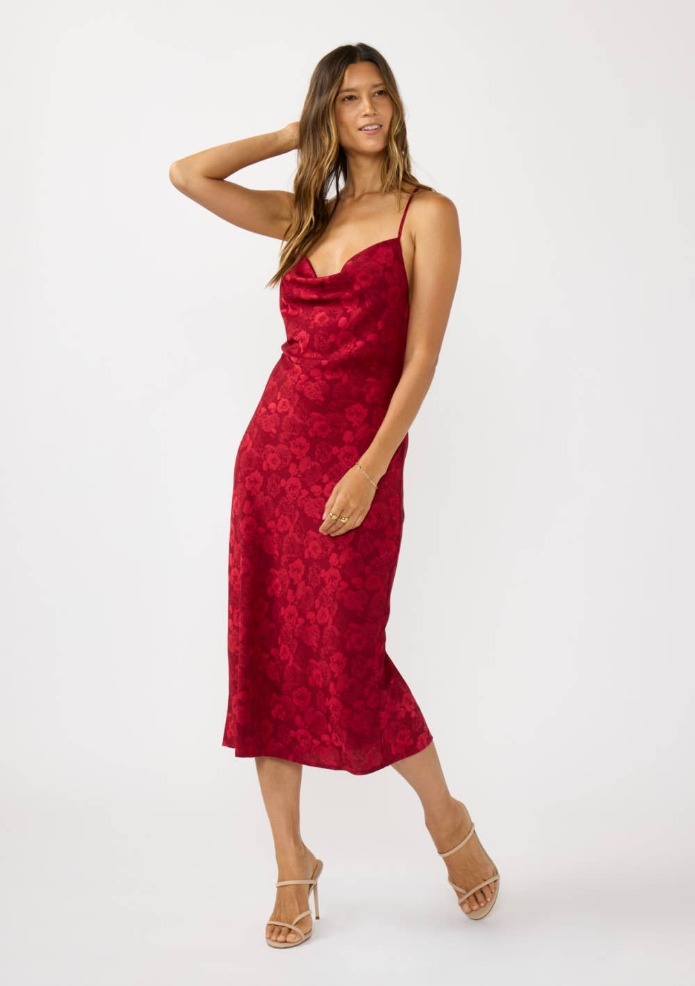 cowl neck slip dress Blue Satin Backless Midi Dusty Rose Spaghetti Strap Cowl