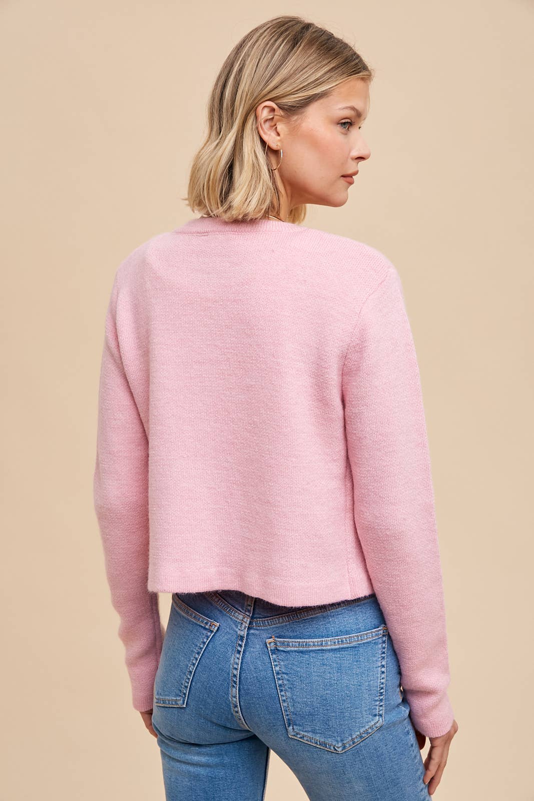 Round Neck Cardigan - white/ blue