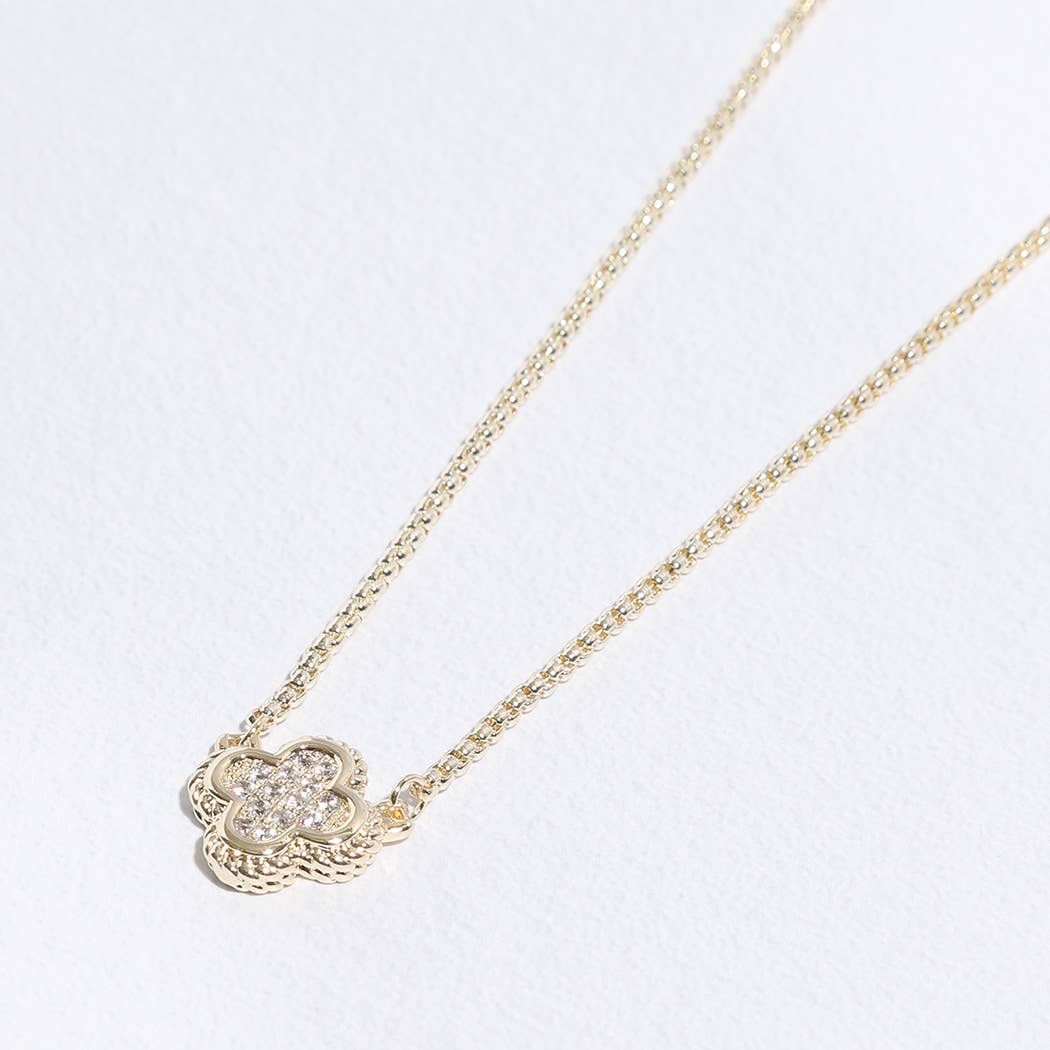 Clover CZ Pave Pendant Chain Necklace