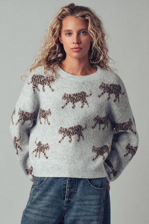 Leopard Knit Crewneck Sweater
