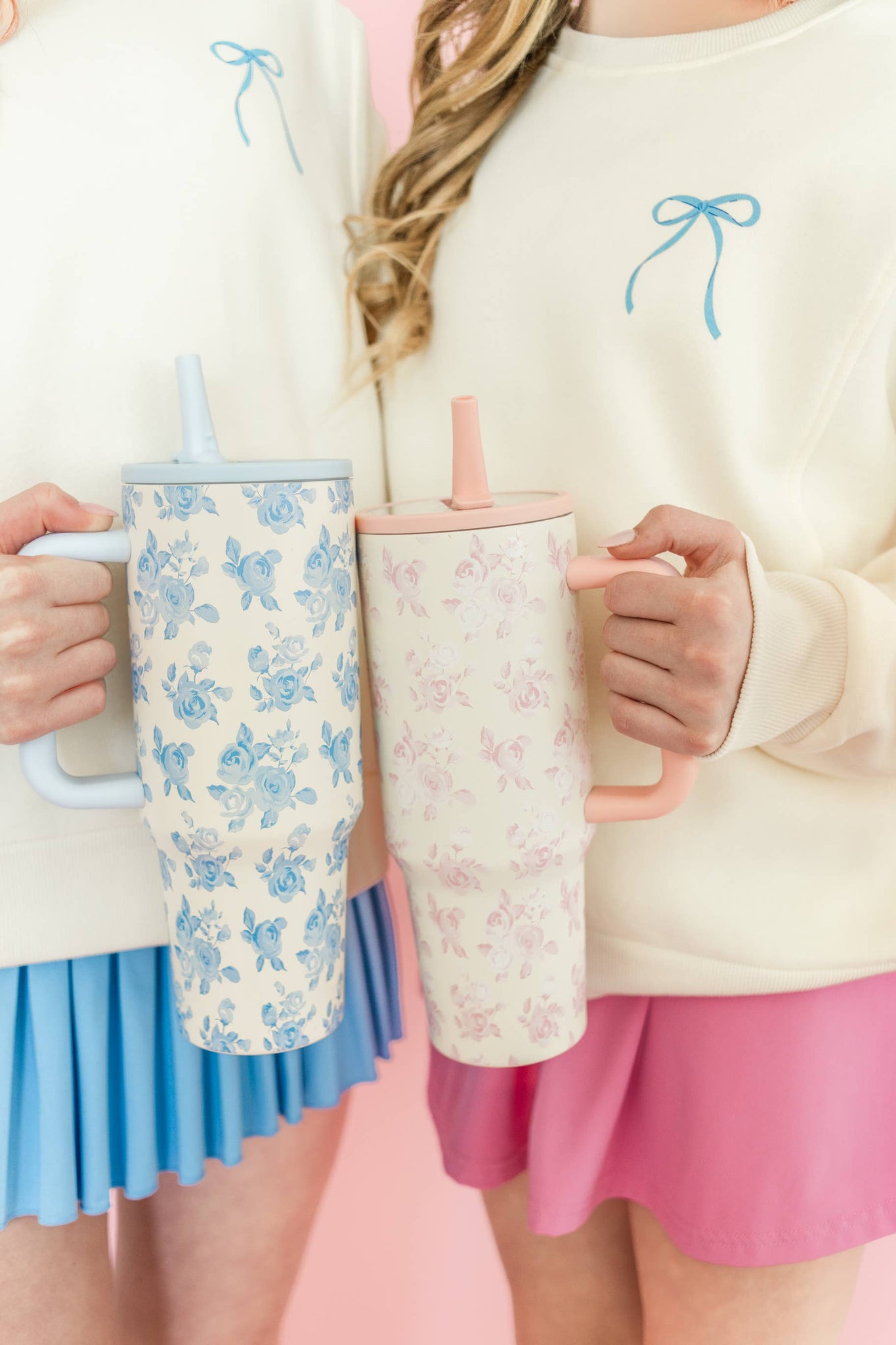Pink Floral 40oz Tumbler with Spill Proof Lid and Flip Straw