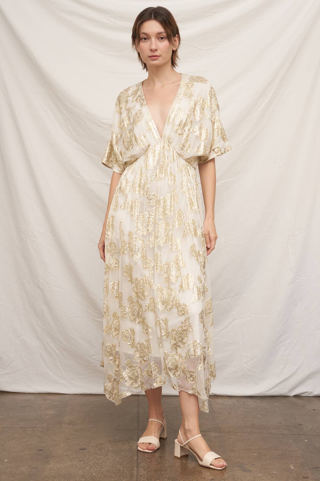 V-Neck Kimono Sleeve Maxi Dress L