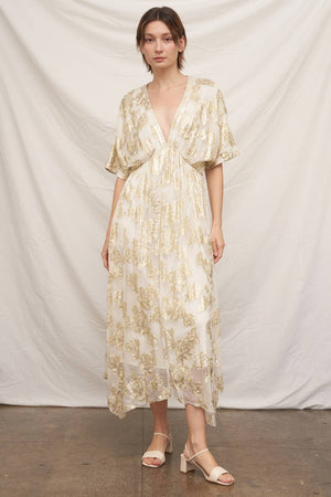 V-Neck Kimono Sleeve Maxi Dress L