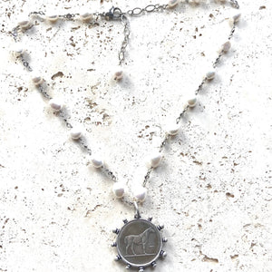 Genuine Freshwater Pearl French Horse Coin Necklace