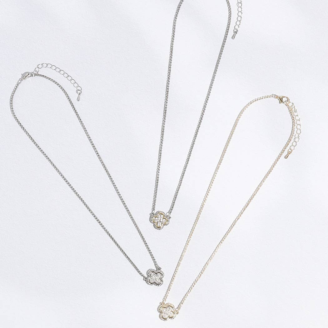 Clover CZ Pave Pendant Chain Necklace