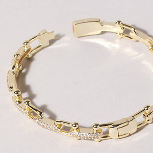 Linked Chain Style Bangle with CZ Buckle Closure