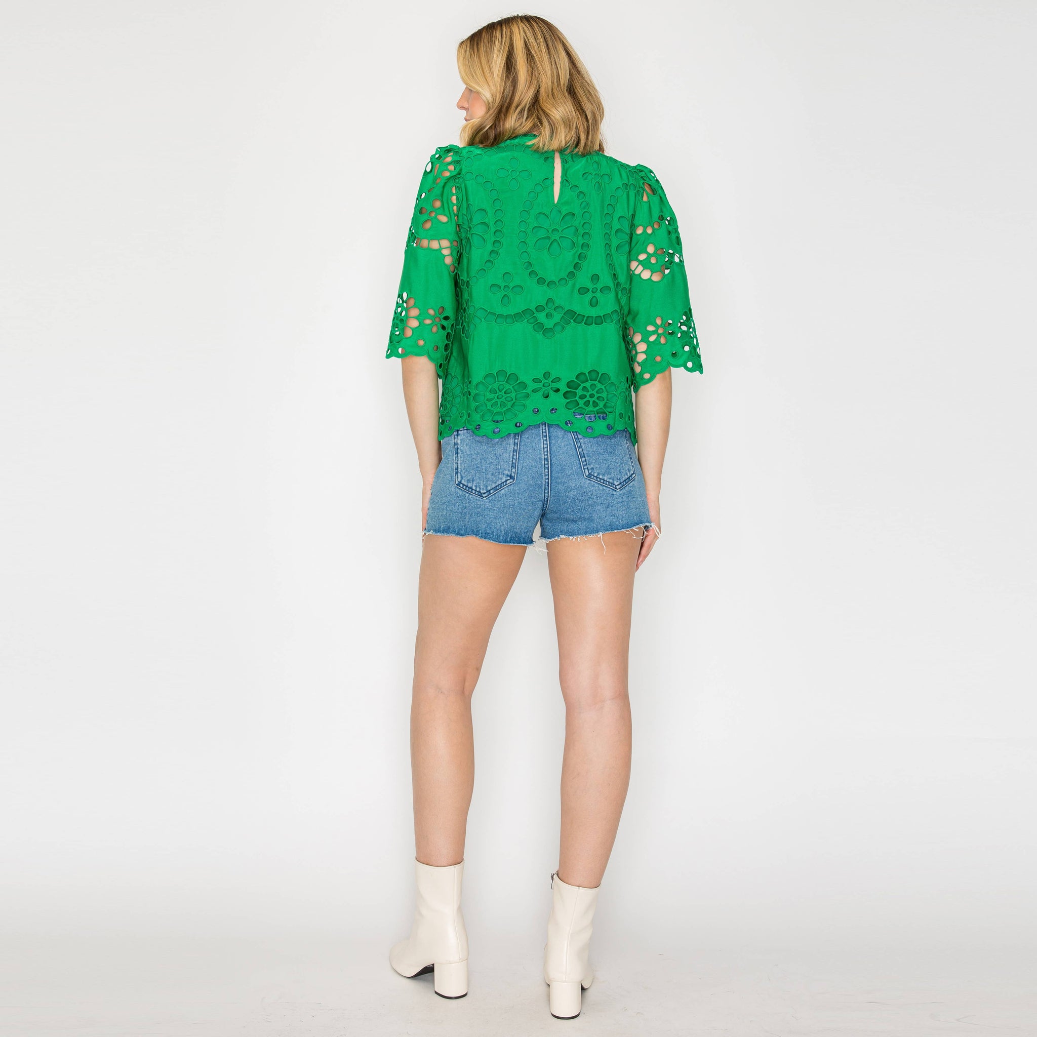 Green Daisy Eyelet Top