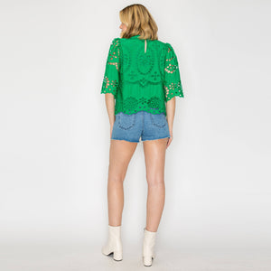 Green Daisy Eyelet Top