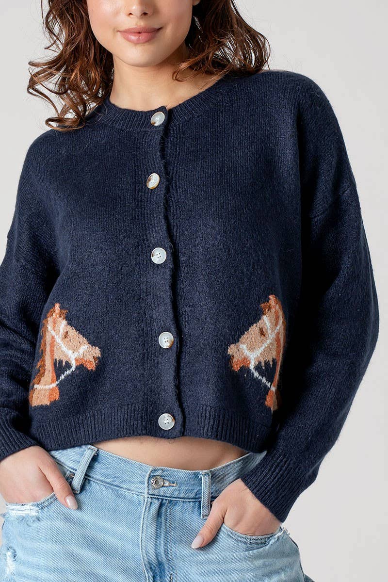 Equestrian Dream Cardigan - Navy