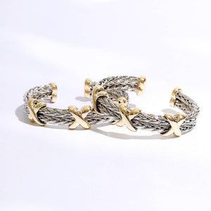 Braided Two Row Two Toned Bangle Bracelet
