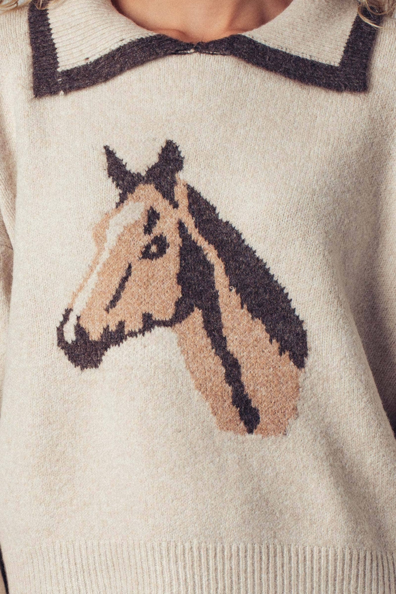 Horse Motif Knit Sweater