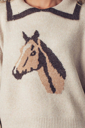 Horse Motif Knit Sweater