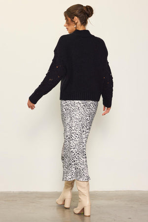 Crochet Sleeve Sweater - black