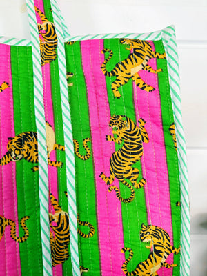 Handmade Quilted Tiger Print Tote