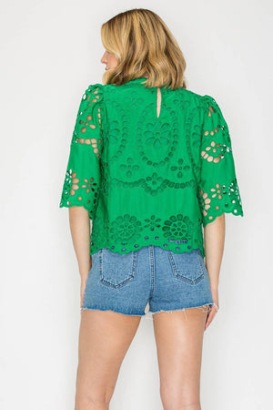 Green Daisy Eyelet Top
