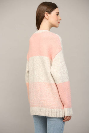 Cube Colorblock Button Closure Cardigan