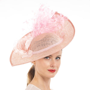 Sinamay Base With Flowers Feathers On The Brim - Red