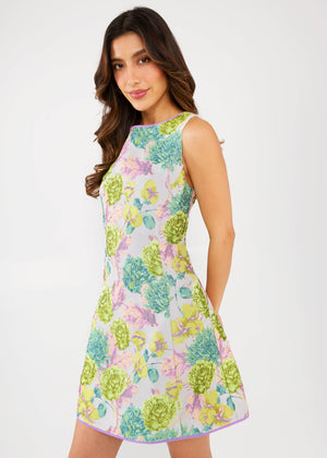 Avery Dress Chartreuse Vintage Dahlia Jacquard