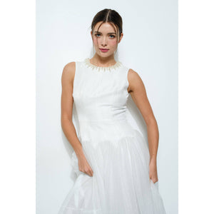 Pearl Embellished Tulle Midi Dress