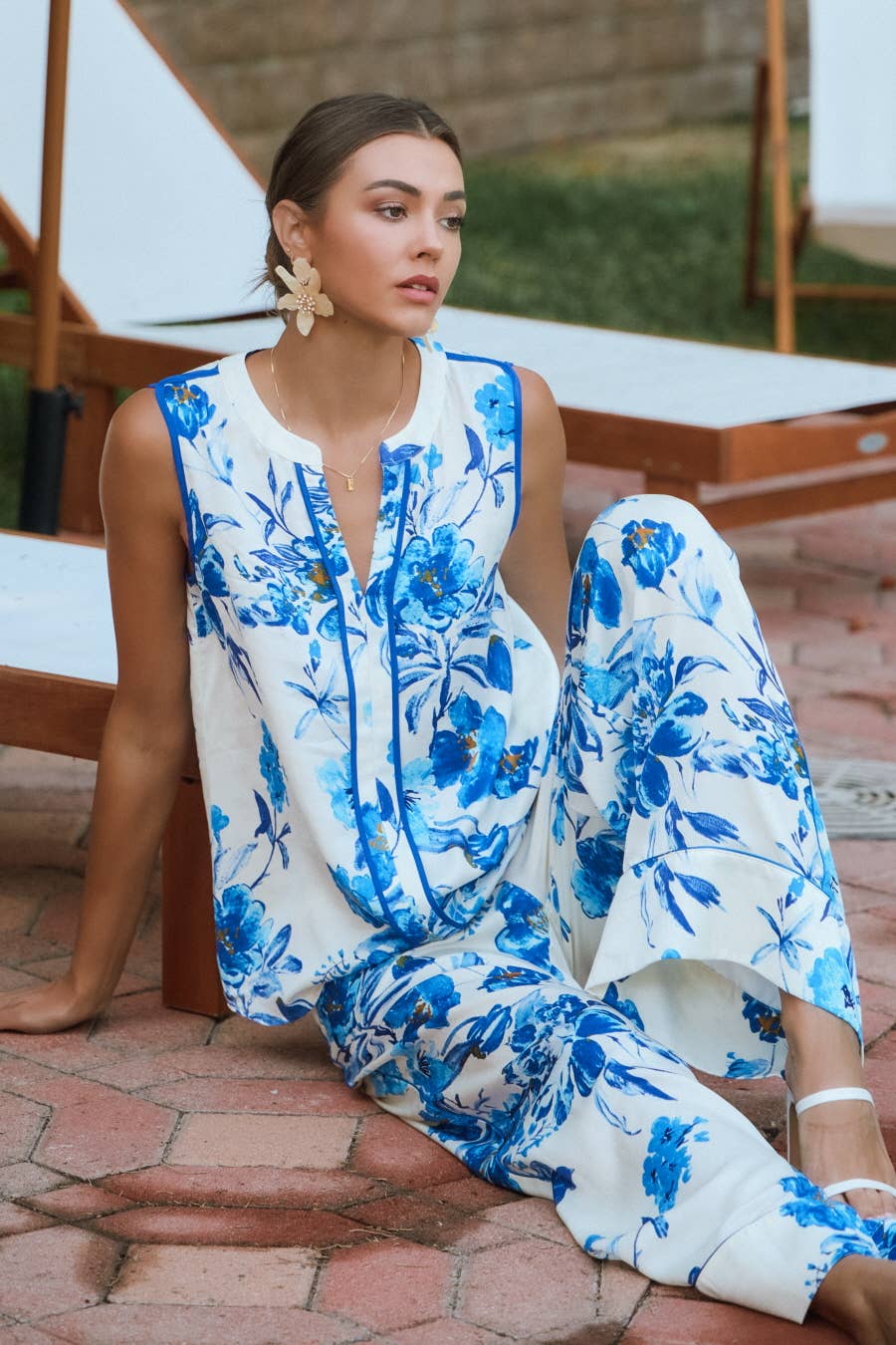 Floral Crushed Satin Sleeveless Top