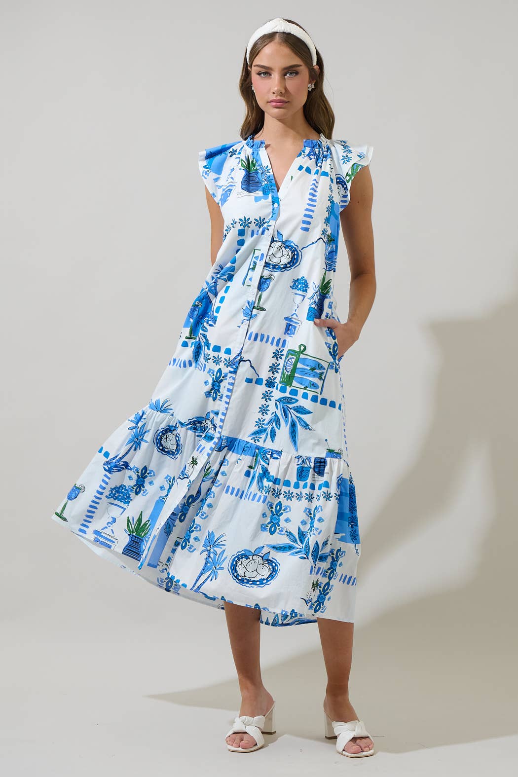 Sosy Postcard Charlotte Button Midi Dress